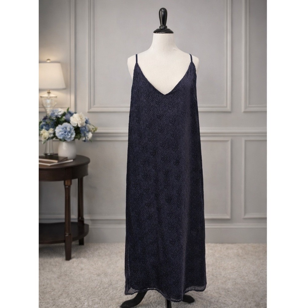 New BB Dakota Alayna Burnout Velvet Maxi Overlay Slip Dress Oilslick Navy Medium